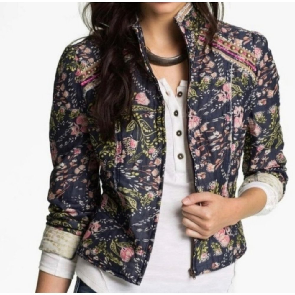 Free People Meadow Floral Quilted Jacket Lightweight Boho Medium